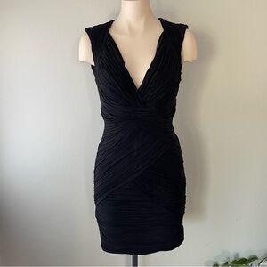 BCBGMaxazria Ruched Little Black Dress Open Back Size Medium